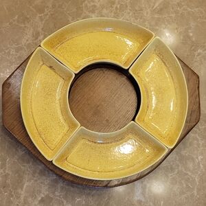 Retro Yellow Ceramic Lazy Susan Serving Platter Set